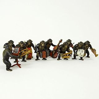 Mid 20th Century Bergmann Cold Painted Vienna Bronze 10 Piece Miniature Gorilla Orchestra.