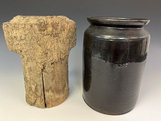 Redware Crock and Grease Bucket