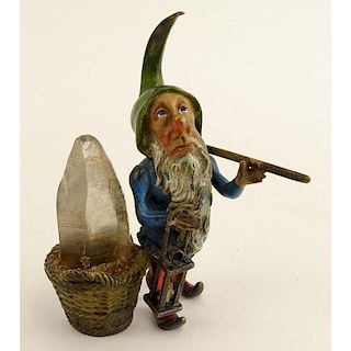Early 20th century Bergmann Cold Painted Vienna Bronze Gnome Crystal Miner.
