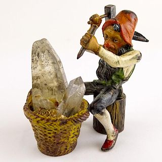 Early 20th Century Bergmann Cold Painted Vienna Bronze Gnome Crystal Miner.