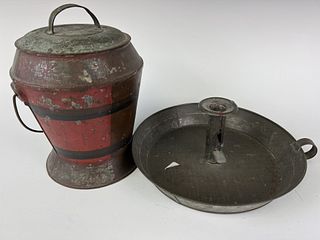Painted Tin Canister and Chamberstick