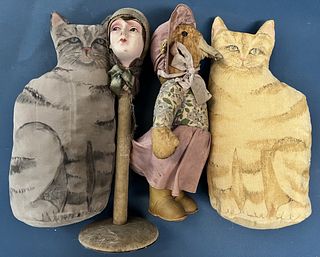 Amanda Jane Duck, Wig Stand, and Two Cats