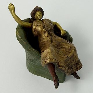 Vienna Erotica Cold Painted Bronze. "Girl On Chair with Removable Dress"