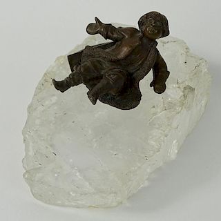 Antique Russian Bronze and Rock Crystal Figural Group "Boy With Sled"
