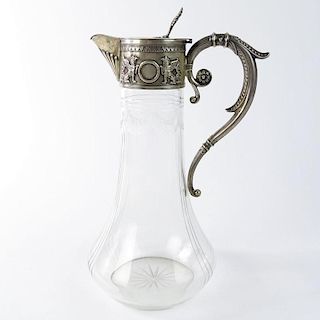 19th C Russian Silver Mounted Glass Wine Decanter.