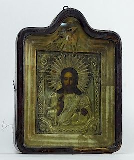 18/19th Century Orthodox Icon in Original Wood and Glass Case.