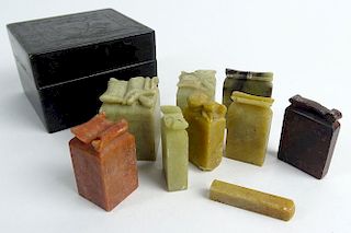 Unusual Chinese Boxed Soapstone Carved Possible Seals.