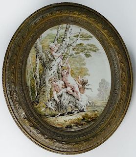 Framed 19th Century Pottery Plaque, Cherubs