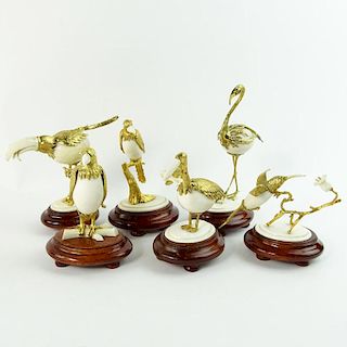 Boxed set of Ivory and 18K Gilt Metal Exotic Bird Figurines.