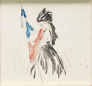 Louis Icart - Girl Holding Flag
