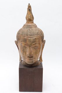 Antique Southeast Asian Gilt Bronze Buddha Head