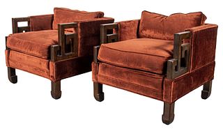 James Mont Attr. Asian Modern Lounge Chairs, Pr