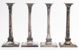 Georgian Sterling Column Candlesticks, 4