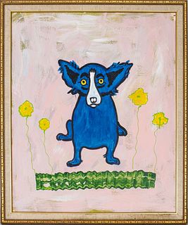 After George Rodrigue "Blue Dog" Oil on Board