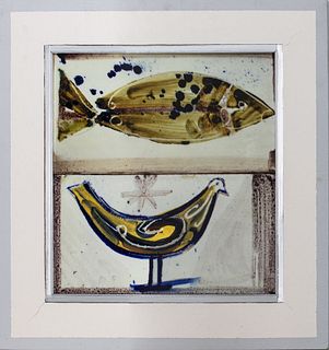 Modern Fish & Rooster Art Ceramic Tile