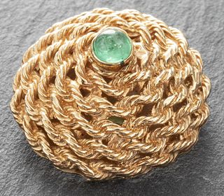 Vintage 14K Yellow Gold & Emerald Domed Pin
