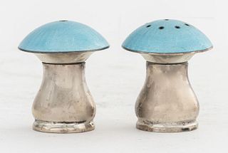 Danish Sterling Silver & Enamel Mushroom Shakers