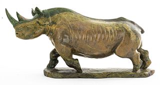 P. Kutinyu Modern Stone Rhinoceros Sculpture