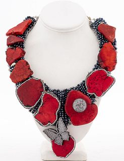 Vilaiwan Dyed Red Stone Rhinestone Necklace