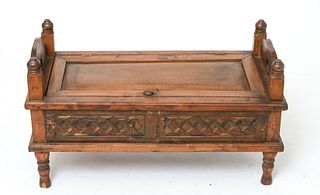 Southeast Asian Polychrome Carved Wood Low Bench