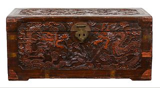 Chinese Dragon Carved Camphor Wood Trunk
