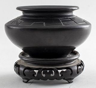Japanese Signed Black Ceramic Vessel