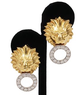 Contemporary 18K YG & Diamond 'Lion' Earrings