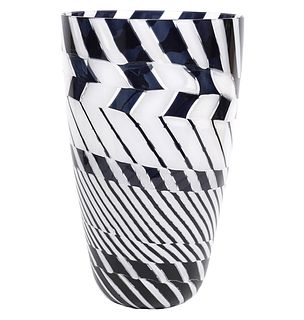 Mazzega Murano Black & White Patchwork Vase