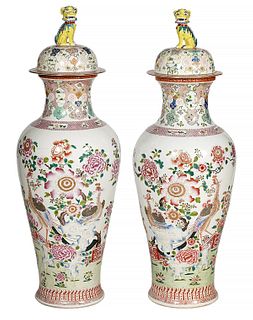 Pr. Monumental Chinese Export Famille Rose Vases