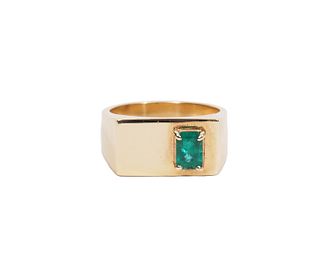 14K YG & Emerald Contemporary Unisex Ring