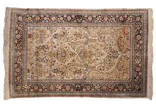 Persian Silk Rug in Muted Colors with Fringe