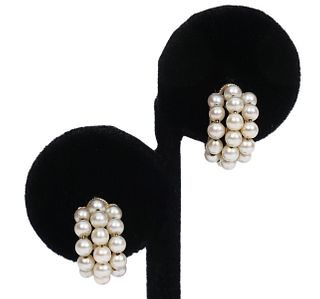 Cartier Signed 18K WG & Pearl Clip Earrings