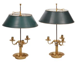 Fine Pair of French Gilt Bronze Bouillotte Lamps