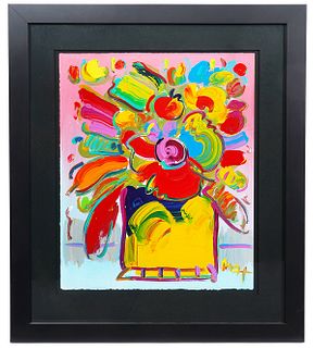 Peter Max 'Vase of Flowers' Acrylic Painting