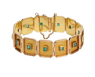 18K YG & Emerald Link Bracelet