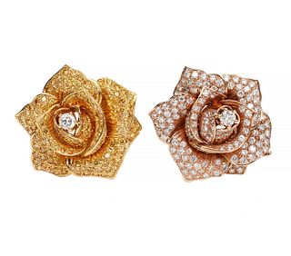 Pr. of 18K Sabbadini Diamond Floral Ear Clips
