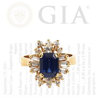Lady's Natural Sapphire & Diamond 18K YG Ring