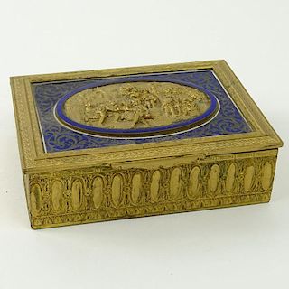 Vintage Continental Gilt Bronze and Enamel Wood Lined Box