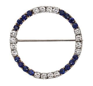 14K WG Diamond & Sapphire Circle Pin