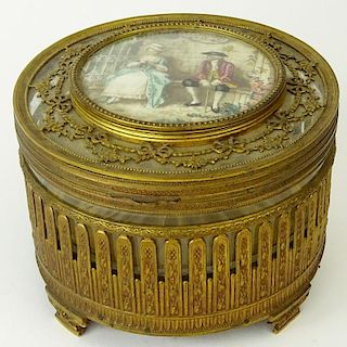 Antique Bronze and Crystal Round Music Box