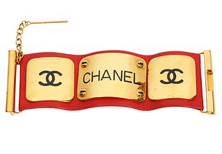 Chanel Vintage Leather CC Logo Cuff Bracelet