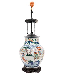 Chinese Porcelain Table Lamp w/ Wood Base