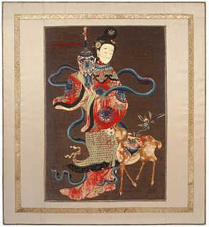 Chinese Silk Embroidered Panel Of Immortal