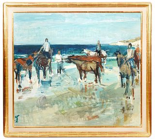 Roger Kuntz 'Horses On Laguna Beach' Oil Painting