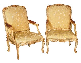 Pr. Dennis & Leen Carved Bergeres Arm Chairs
