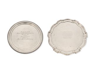 Two sterling silver holloware serving trays