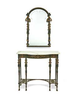 An Empire-style cast iron console and wall mirror set