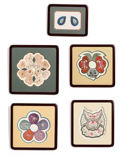 Five framed Chinese silk textile elements