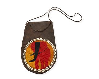 An African beaded pictorial hide pouch