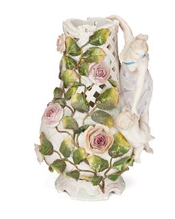 A Sitzendorf porcelain figural vase